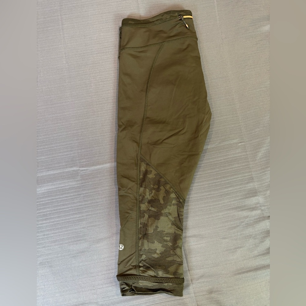 Lululemon Speed Up Tight Mesh Crop Leggings Olive Green Camo Panels Women’s 12 - Picture 3 of 6